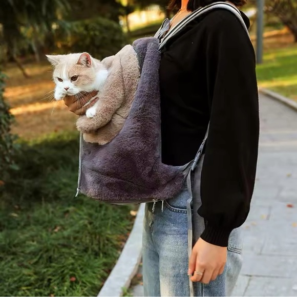 Dog/Cat Carrier Front or Back Pack w/Waste Strap Grey/Tan - Picture 9 of 10